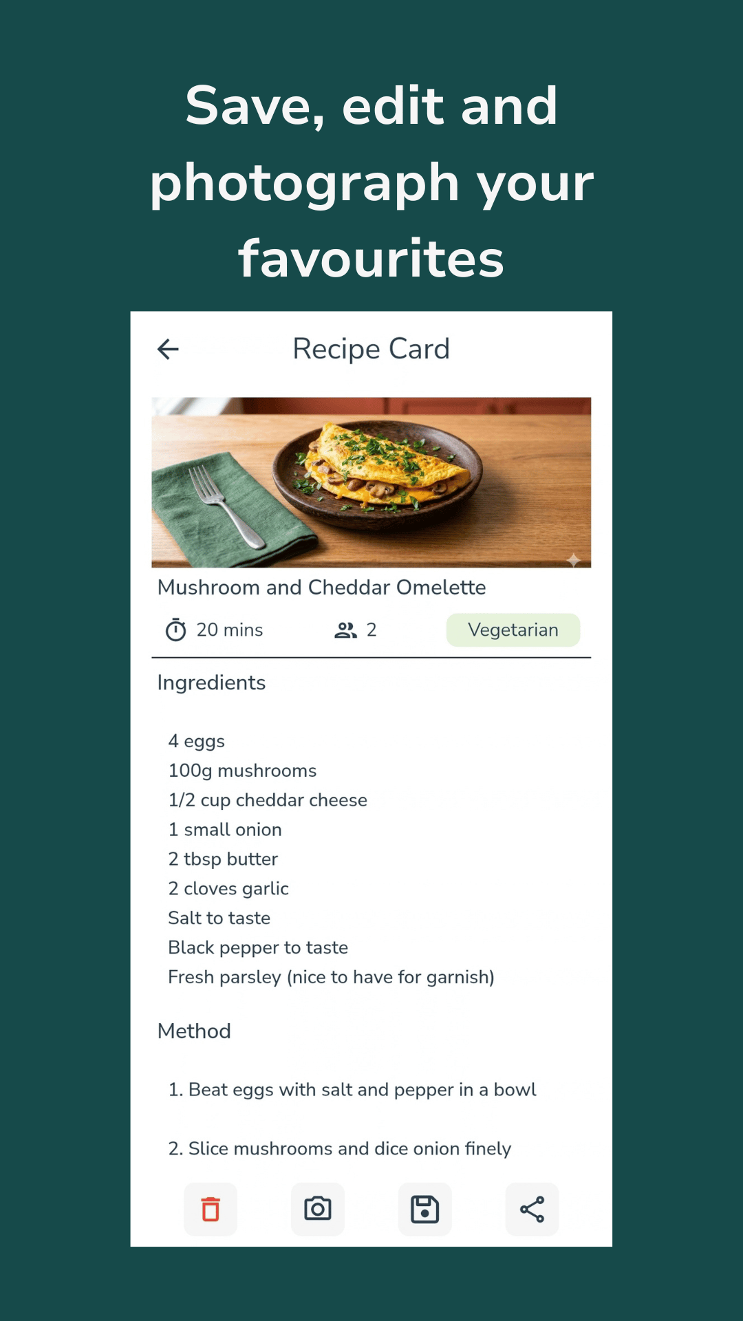Saved recipe card